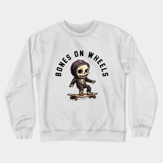 Skeleton Skateboarder - Bones On Wheels (Black Lettering) Crewneck Sweatshirt by VelvetRoom